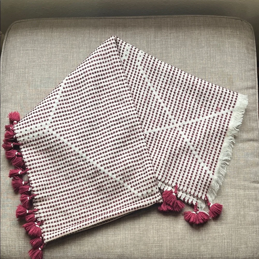 Madewell Large Cozy Wool Blend Scarf Shawl Cream Burgundy Weave